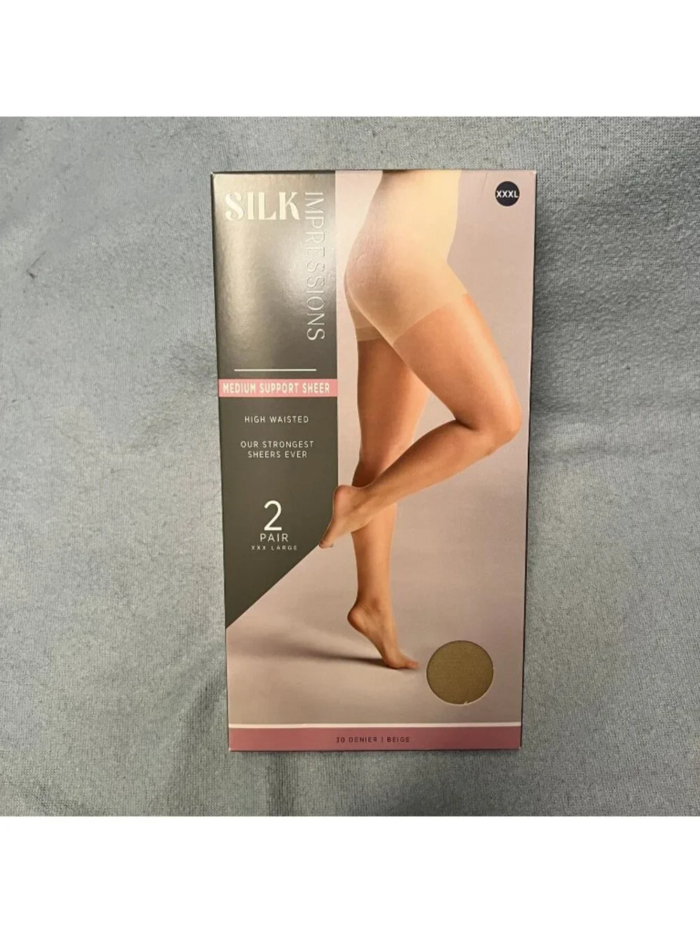 Silk Impressions Sheer High Waisted Pantyhose XXXL Beige 2 pack 30D